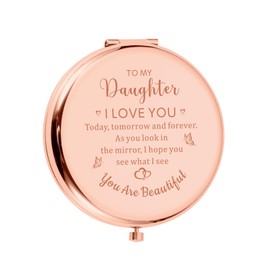 Daughter Gifts from Mom Compact Mirror for Daughter, Boo Basket Stuffer for Women Birthday Gifts for Daughter from Mother of the Bride, Graduation Wedding Anniversary Christmas, Rose Gold Daughters