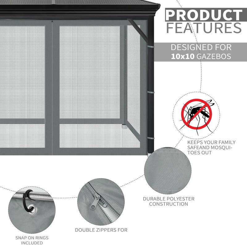 Gazebo Universal Replacement Mosquito Netting, 10' x 10' Outdoor Mesh