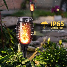 Solar Lights for Outdoor Garden, Geemoo Solar Torch Garden Torches with Realistic Flame Effect, IP65 Waterproof Solar Lamp for Outdoors, Backyards, Gardens, Lawn Lighting (Warm White, Pack of 1)