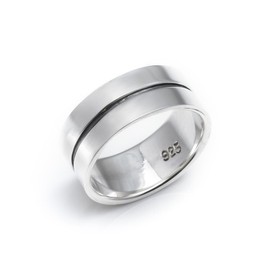 Silverly Women's Men's .925 Sterling Silver Unisex Flat Grooved Band 8mm Ring