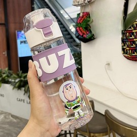 OMEIU Store Water Bottle Reusable Kids 550ml PP with Two Lids Leak Proof with straw Lid BPA Free Drinking bottle (Buzz)