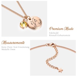 Personalisierte Geburtsblume Halskette Damen mit Geburtsstein & Gravur – Namenskette Damen Edelstahl Silber Rosegold– Kette mit Buchstaben Namen Anhänger – Geschenk Mutter Tochter Freundin