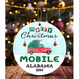Mobile Ornaments Mobile AL Gifts City Hometown was Born Gift Christmas Ornaments Plastic MDF 3"