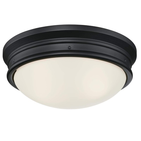 Westinghouse Lighting 6324100 Meadowbrook Two-Light Indoor Flush-Mount Ceiling Fixture, Matte Black Finish with Frosted Glass
