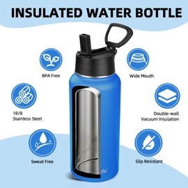 YEBTS Life Insulated Water Bottle With Straw,32 oz Vacuum Insulated Stainless Steel Sports Water Flask,Keeps Cold and Hot,Metal Water Bottle Wide Mouth for Gym Travel Camping (Ocean blue)