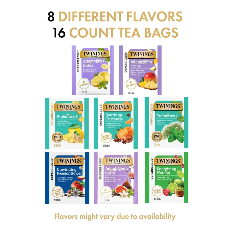 Twinings Wellness and Green Tea Bag Sampler, Assortment Variety Pack