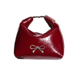 QWINEE Women's Y2k Bow Clutch Purse Evening Handbag Elegant Zipper Pu Leather Dumpling Bag Cute Retro Purse Red One Size