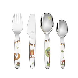 Rösle Children's Cutlery Set Forest Friends 4 Pieces from 3 Years Stainless Steel 18/10 Dishwasher Safe, Forest Animals, 21 x 16 x 3,2 cm (95066)