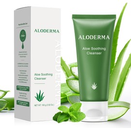 Aloderma Limpiador Calmante Para Piel Sensible Elaborado Con 76% De Aloe Vera Orgánico Y Alantoína Para Calmar Y Limpiar Suavemente La Piel Dañada, 3.5 Oz.