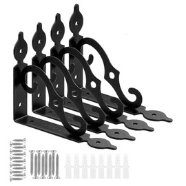Acrux7 5 inch Decorative Shelf Brackets 4 Pack Heavy Duty Black Metal Shelf Brackets with Screws, Shelf Support Angle Brackets Wall Mounted Floating Shelf Bracket for DIY Open Shelving