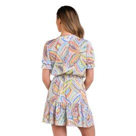 La Blanca Women's Short Sleeve Mini Dress Swimsuit Cover Up, White//Sunbaked Jewels, X-Large