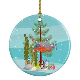 Caroline's Treasures Piranha Merry Christmas Ceramic Ornament Christmas Tree Hanging Decorations for Home Christmas Holiday, Party, Gift, 3 in, Multicolor