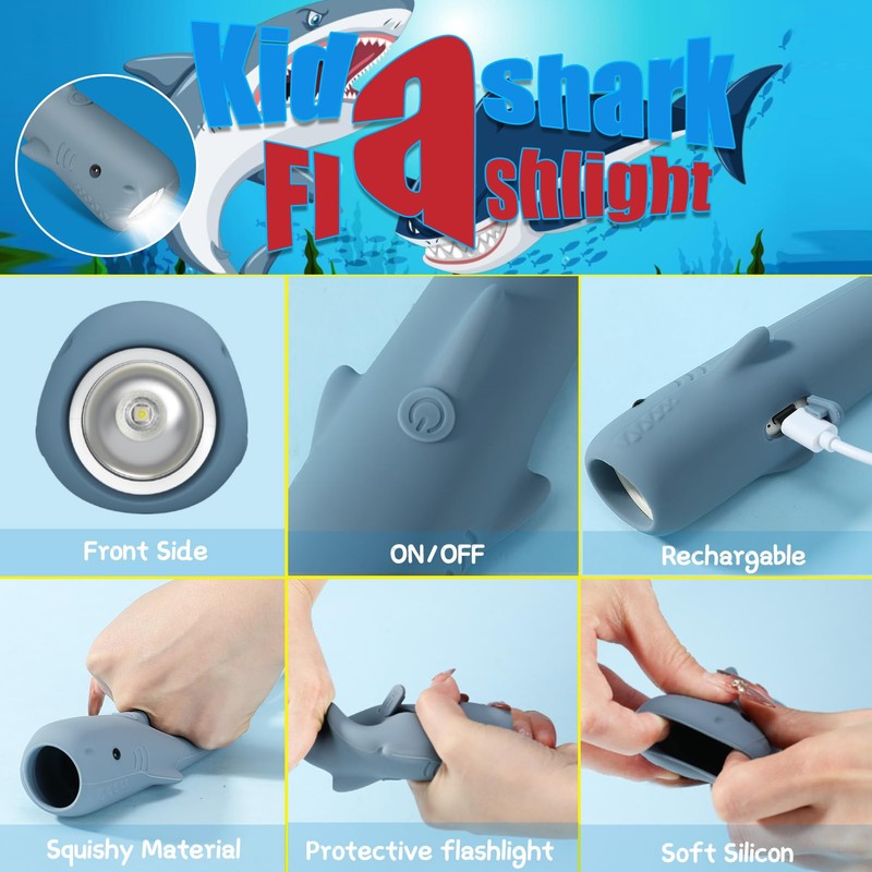 LOVERUIS Rechargeable Flashlights for Boys Kids Flashlight Cool Shark Dimmable