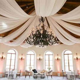 FUHSY Ceiling Drapes for Parties White Wedding Arch Drapes 6 Panels 5FTx10FT Chiffon Fabric Wedding Drapery Tulle Sheer Curtains Wedding Arch Decorations for Reception Tent Drapes for Canopy Events