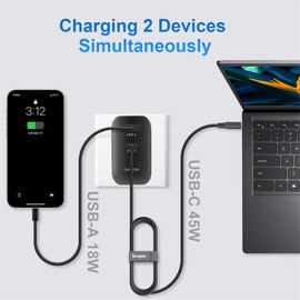 Laptop Ladegerät, 65W PD USB C Laptop Wandladegerät 2-Port Tragbares Laptop Netzteil für Dell Inspiron14-7472 3501 3000 5000 XPS12 XPS13 XPS15 7572 9550 M3800