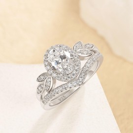 SweetJew Oval Cut Elegant Wedding Rings for Women 925 Sterling Silver Engagement Bridal Ring Sets Cubic Zirconia 5-10, Stone, Cubic Zirconia