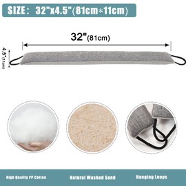 Marwood Under Door Draft Stopper 32 inch Wind Stopper for Door & Window, Weighted French Air Draft Stopper Front Door Snake Noise Blocker for Bottom of Door with Hanging Loops - Grey