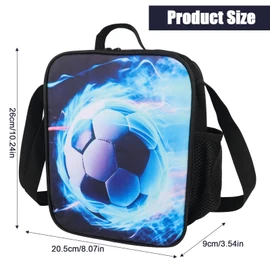 Lotvic Football Lunch Box Bag, Insulated Lunch Bag for Kids Boys Girls, Reusable Tote or Crossbody Childrens Lunch Box with Drink Bottle Holder for School Picnic Travel Hiking Camping