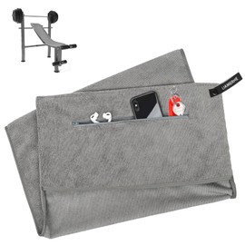 LIAMERHE Microfibre Towel Fitness Towel with Zip Compartment Sports Towel for Gym Lightweight Gym Towel 120 x 50 cm with Non-Slip Fixation for Men and Women (Grey)