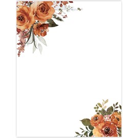 JarThenaAMCS 60 Sheets Watercolor Floral Stationery Letterhead Paper Orange Rose Writing Paper Single-Sided Flower Greeting Paper for Invitations Office Printing, 8.5 x 11 Inch