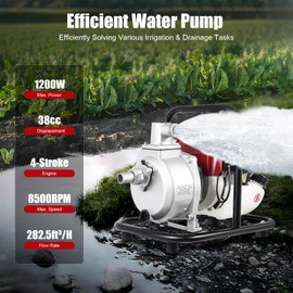 Gasoline Engine Water Pump 4 Stroke 38CC 1200W 1 Inch Portable Gas-Powered Water Transfer Pump for Irrigation Pool
