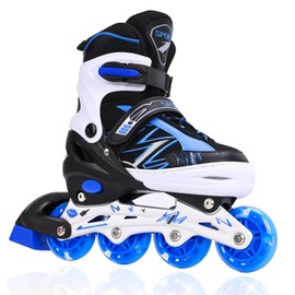 Adjustable Kids Inline Skates for Boys Girls with Full Light Up Wheels, Outdoor Children‘s Roller Skates for Girls and Boys (Blue Black, Large)