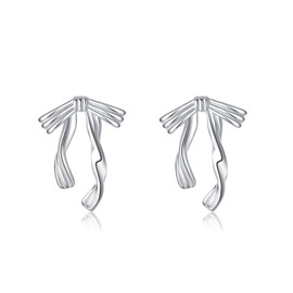 Reffeer Solid 925 Sterling Silver Bow Earrings Stud for Women Teens Ribbon Earrings Stud Bowknot Earrings (A-Silver)