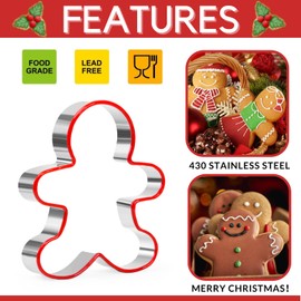 Gingerbread Man Cookie Cutters Set, 3 PCS Gingerbread Man Biscut Cutters Set Stainless Steel Christmas Cookie Cutters with Red Environmental PVC Edge