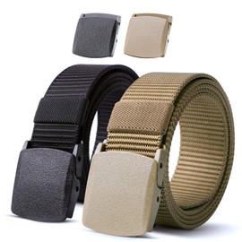 Nylon Military Tactical Belt 2 Pack Webbing Outdoor Web Belt, Fits Pant Up To 40 Inches, B-Black+Khaki