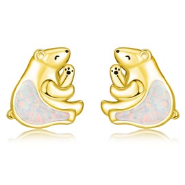 Dreamboat Polar Bear Stud Earrings for Women 925 Sterling Silver Gold Plated Opal Animal Jewelry Gifts