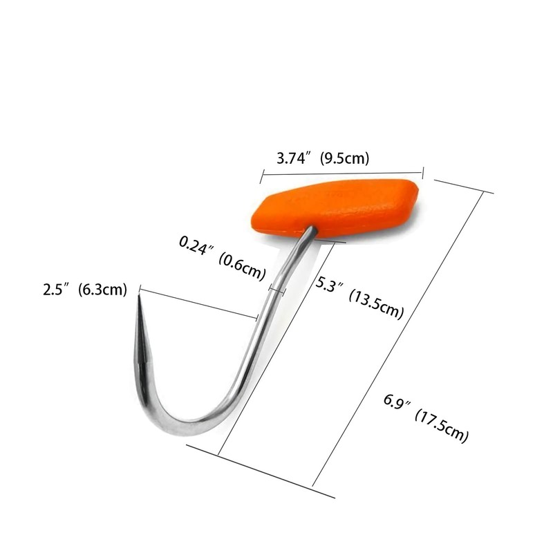 Grekywin Meat Hooks with Orange Hook Handle, Stainless Steel Butchering