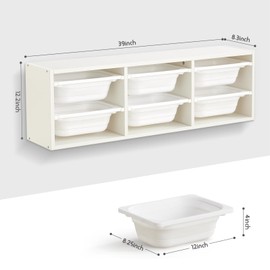 Beright Wall Storage Combination with Bins, Toy Storage Organizer for Kids, Multipurpose Children Storage Cabinet Organizer for Books and Toys with 6 Small Bins, White