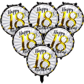 Yiran 18th Birthday Decoration, 18 Inch Happy 18th Birthday Foil Helium Balloons, 6 Pieces Birthday Party Decoration in Black Gold, Happy Birthday Decoration for 18 Years Boy Girl