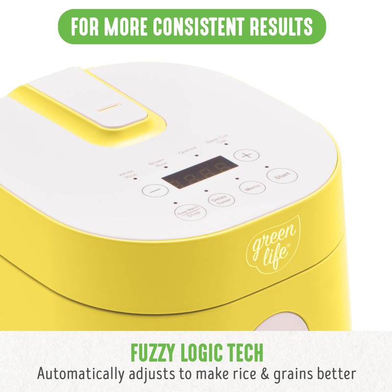 GreenLife Digital Rice Cooker, 2-Cups Uncooked/4-Cups Cooked, Removable Nonstick Ceramic