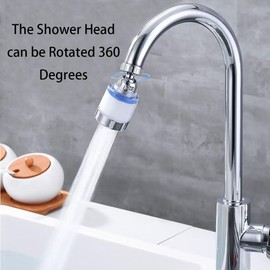 2 x Tap Filter, 360° Water Filter Tap with 6 Pieces PP Cotton Filter Element, Tap Descaler Attachment, for Kitchen, Home, Bathroom, Sink