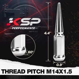 KSP M14X1.5 Spike Lug Nuts, 32PCS Chrome 14mmx1.5 Wheel Spiked Lug Nut for Silverado Sierra 1500 2500 3500 F150 F250 F350, 19mm Hex Closed End Nut with 1 Socket for Aftermarket Wheel