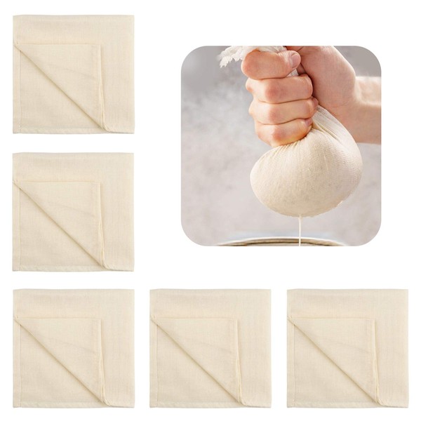 Ledoo Cheesecloth Fabric, 5 Pcs Cotton Filter Fabric for Baking Butter Vegetables Milk and Nuts, Non-Bleached Microfibre Fabric Cheese Canvas (50 x 50 cm)