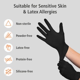 Industrade by Meditrade NITRIL StellarGrip Black Nitrile Industrial Gloves - Diamond Texture for Enhanced Grip - Powder & Latex Free Disposable Gloves - 6.5g Thickness - Medium - 100pcs