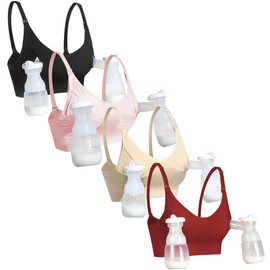GXXGE brasier de lactancia con soporte para bombeo manos libres, todo en uno, brasier de maternidad cómodo, sin almohadillas para orejas, brasier, Negro/Nude/Rosa/Rojo Profundo, M