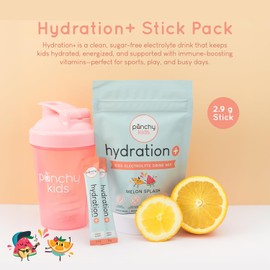 punchy kids Hydration+ Stick Pack, Electrolyte Powder Stick Packets, Melon Splash Hydration Supplement for Energy and Recovery, No Sugar, All Natural, Gluten Free Drink Mix (20 Sticks)