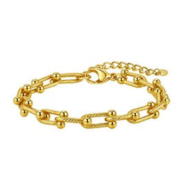 SKENUDY 18K Gold-Plated Chunky Chain Bracelets for Men and Women W: 8 mm, L: 6.89 + 1.97 Inches, Smooth Surface Bracelet, Bold Oval Link Barbell Links Paper Clip Chains, Stainless Steel, No Gemstone