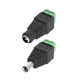 Pack of 2 DC Adapter, 5.5 mm x 2.1 mm Male Female for CCTV Camera LED Strip Connector 12 V (DC Female, DC Plug)