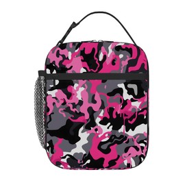 GzLeyigou Abstract Camouflage Pink Lunch Box Thermal Cooler Bento Tote Bags Portable Insulated Lunch Bag for Girls Boys School Women Men Beach Picnic Travel