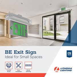 Lithonia Lighting Basics Edge-lit LED Exit Sign with Green Letters, Universal Mount Emergency Exit Only Sign, Ni-Cad Battery Backup (BE W G UM M2)