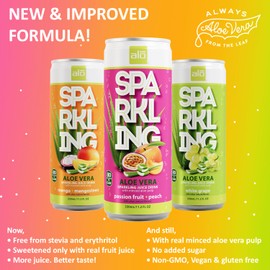 ALO Sparkling Passion Fruit & Peach Carbonated Aloe Vera Juice Drink | 11.2 fl oz, Pack of 6 | Plant-Based Beverage, Vegan