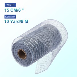 MECCANIXITY 6 Inch Glitter Poly Burlap Mesh for Wreath, Decorative Mesh Fabric Ribbon 10 Yard for Fall Easter Christmas Flower Bow, Clear Gray & Silver
