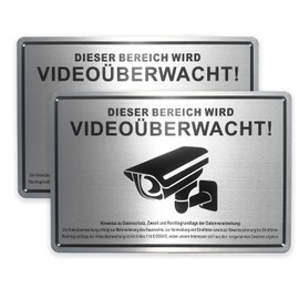 Video Surveillance Sign, Pack of 2, 30 x 20 cm, Aluminium Sign Video Surveillance Private Property Sign, Camera Surveillance, Attention Video Surveillance Sign,