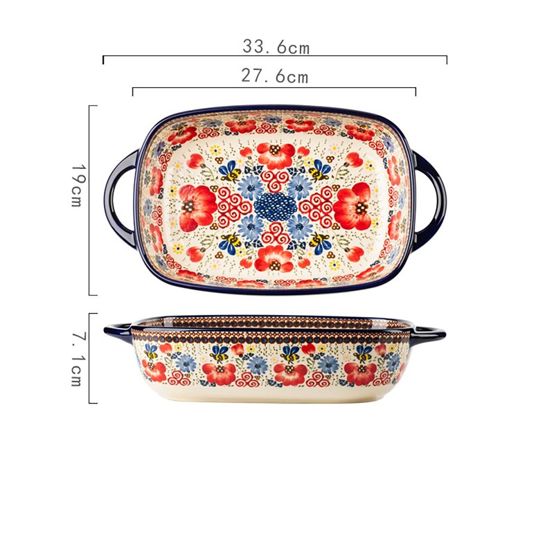 Bicuzat Vintage Flowers Style Ceramic Bakeware Casserole Dish Baking Pan
