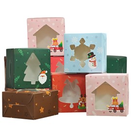 25 Pcs Christmas Cookie Boxes,Holiday Bakery Cupcake Boxes with Window,Christmas Sweet Boxes,Xmas Boxes for Gift Giving Desserts Pastry Supplies,5 Styles,10x10x6cm