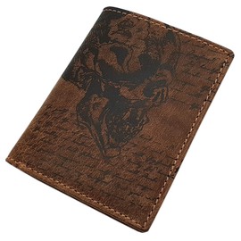 Genuine Buffalo Full Leather Wallet / Purse / Wallet / Purse in Portrait or Landscape Format with Skull Motif with RFID and NFC Protection in 3 Colours, Model 1 / Portrait / Cognac, Classic skull